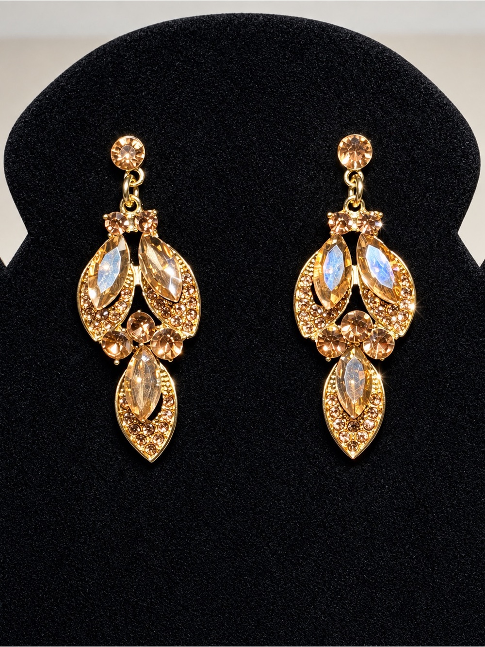 Gold Champagne Crystal Dangle Earrings